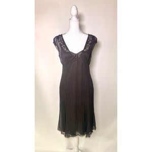 Elie Tahari Silk Beaded Babydoll Dress in Brown, women’s size 6 Y2K